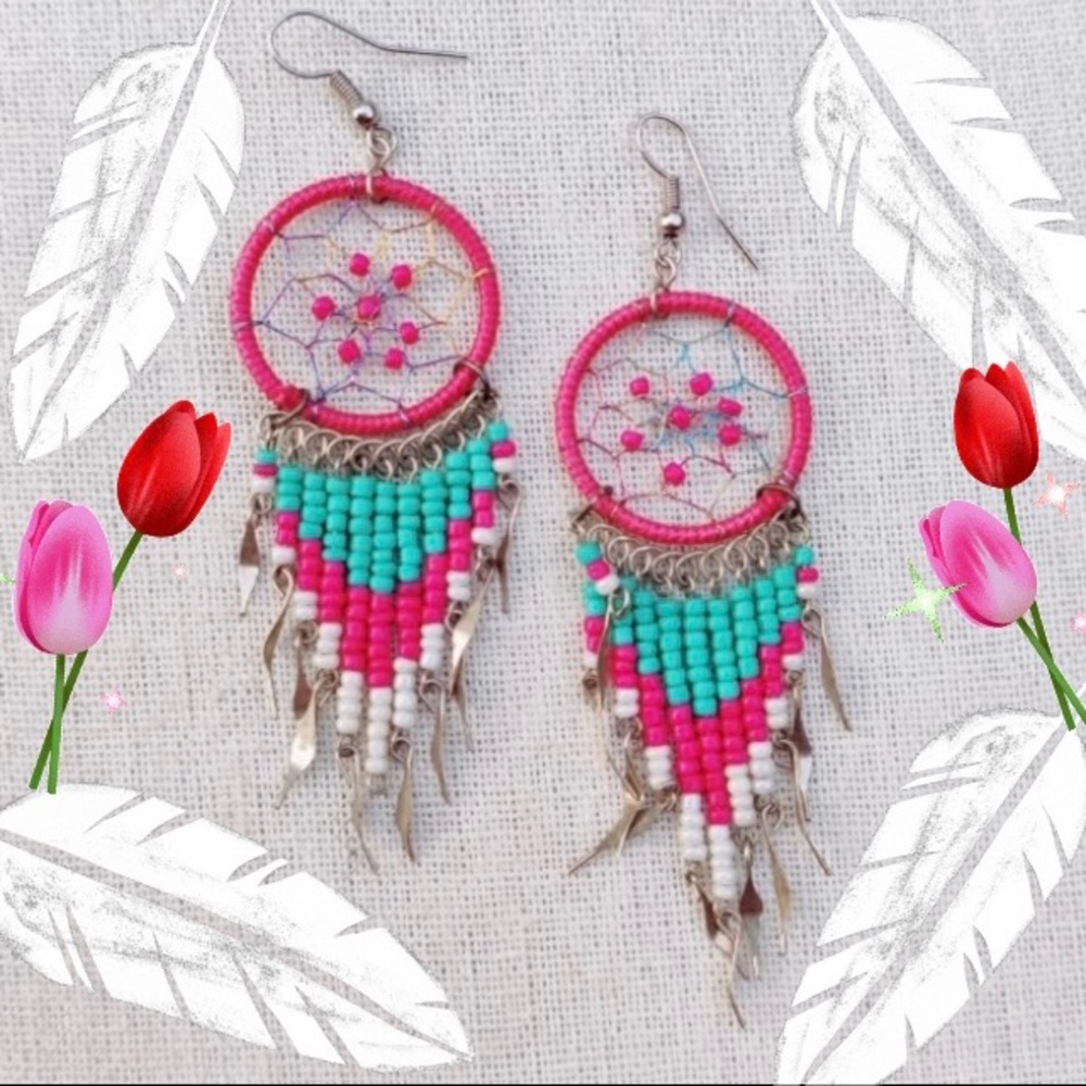 Vintage Boho Native Style Dreamcatcher Dangle Earrings